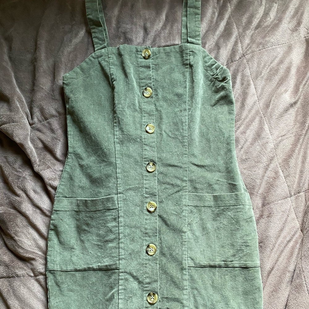 Green corduroy button down dress